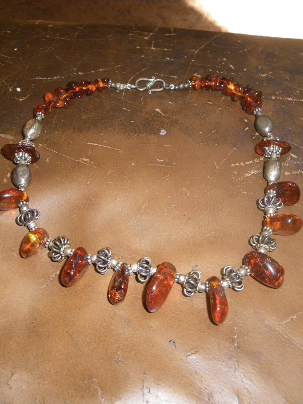 Women’s Sterling Silver Beads & Amber Stones Large Chunky Statement Necklace